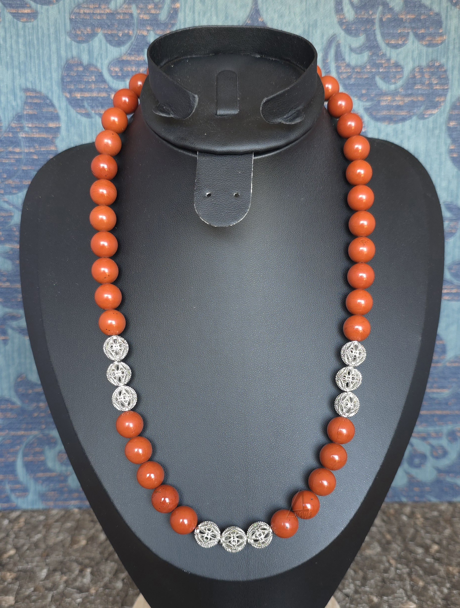 Red Jasper Beaded Necklace with Silver Accents